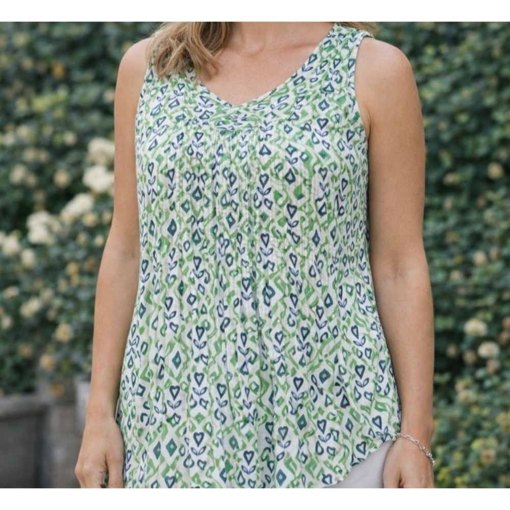 NEW Tamsy Green Blue Rayon Sleeveless Umbrella Tunic One Size Fits Most‎ (MISSY)